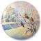 Designart - Rustic Birds On A Tree In Winter Village - Farmhouse Metal Circle Wall Art
